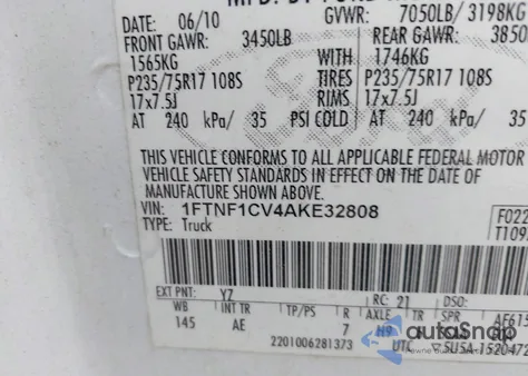 2010 Ford F-150 Xl/Xlt from USA, damaged, VIN 1FTNF1CV4AKE32808